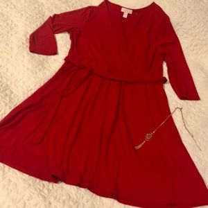 F21+ red faux wrap dress